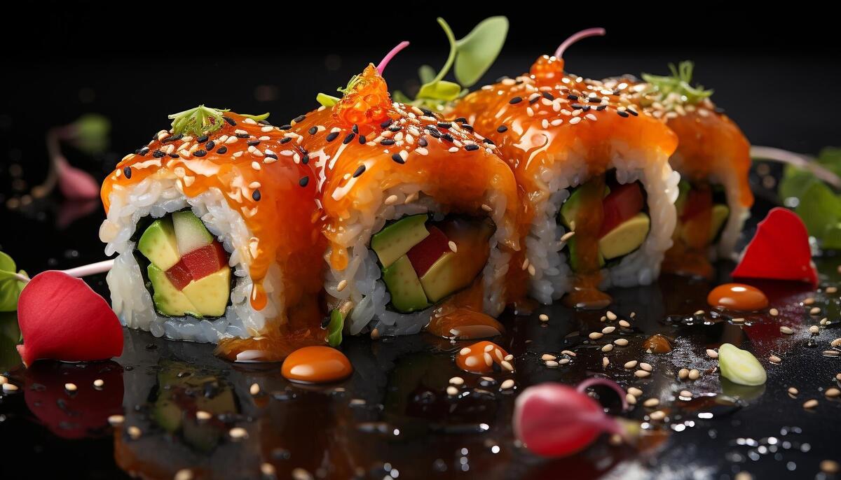 Freshness on a plate gourmet seafood maki sushi avocado sashimi generated by artificial intelligence